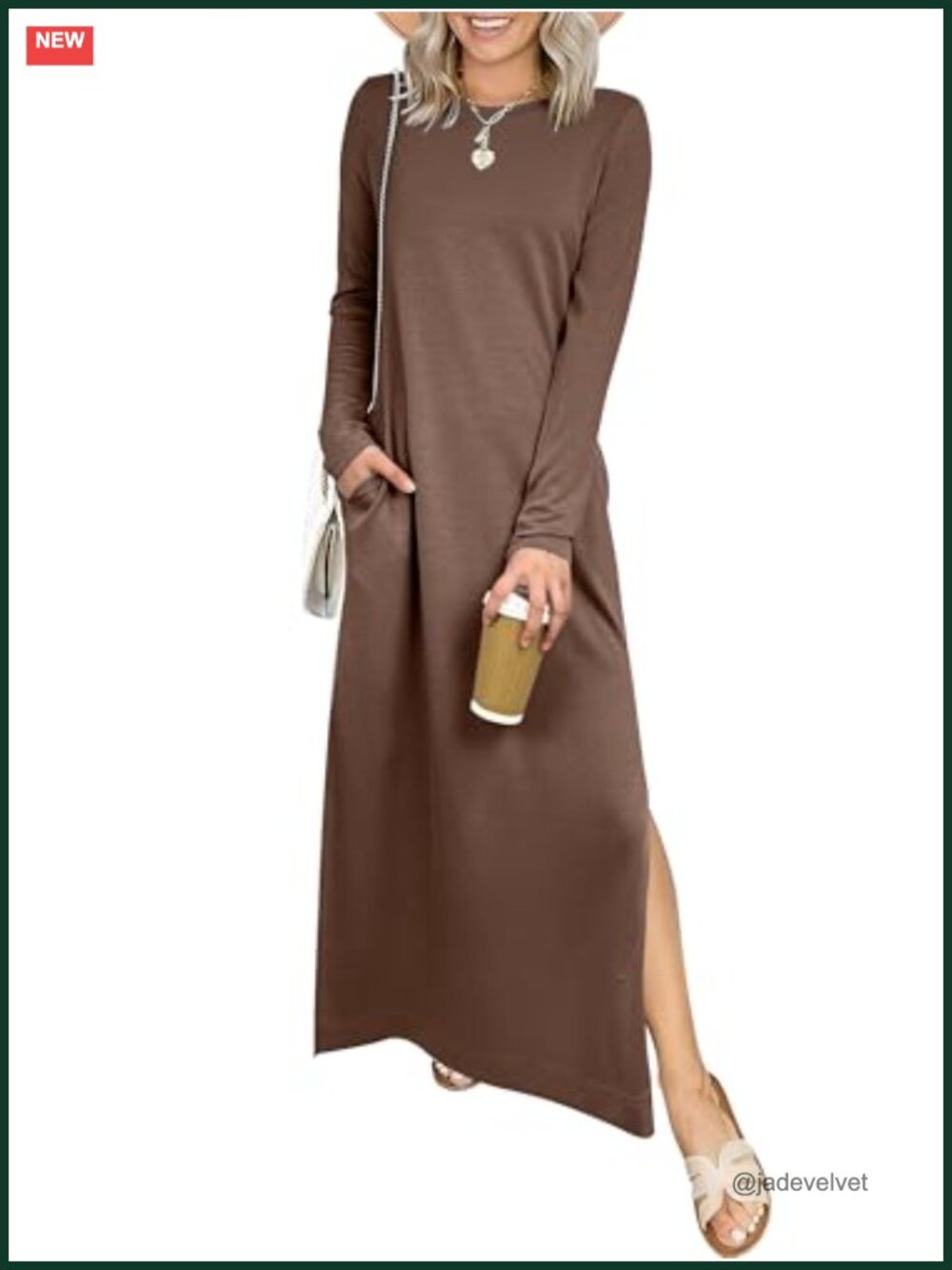 ANRABESS Women Long Sleeve Fall Maxi Dress with Pockets Wrinkle Free